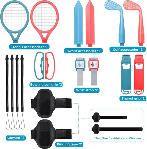 18-IN-1 Sports Accessories Bundle, Compatible with Nintendo Switch Joy-Con Controller, Made for Golf, Soccer, Volleyball, Bowling, Tennis, Badminton, Swordplay, Play with Friends and Family Together in Kuwait
