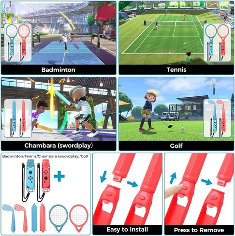 18-IN-1 Sports Accessories Bundle, Compatible with Nintendo Switch Joy-Con Controller, Made for Golf, Soccer, Volleyball, Bowling, Tennis, Badminton, Swordplay, Play with Friends and Family Together in Kuwait