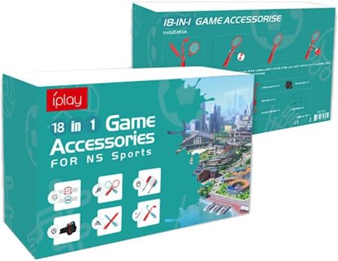18-IN-1 Sports Accessories Bundle, Compatible with Nintendo Switch Joy-Con Controller, Made for Golf, Soccer, Volleyball, Bowling, Tennis, Badminton, Swordplay, Play with Friends and Family Together in Kuwait