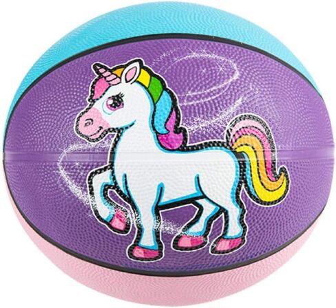 كرة سلة مطاطية صغيرة من Mozlly ملونة سحرية على شكل وحيد القرن، قابلة للنفخ مقاس 9.5 بوصة للتدريب على الرماية وممارسة الألعاب الداخلية والخارجية ولعب كرة دودج للفتيات in Kuwait