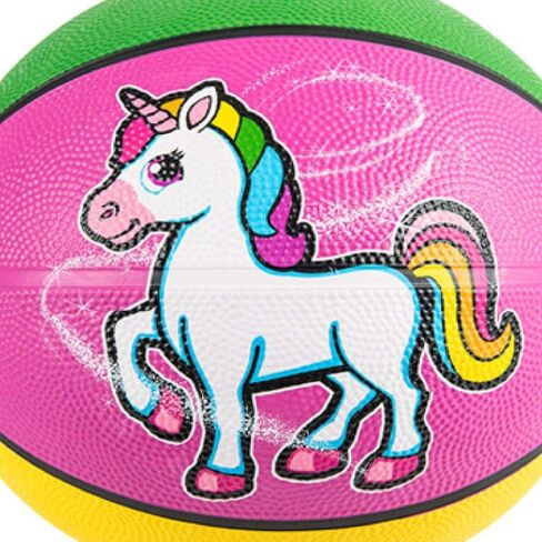 كرة سلة مطاطية صغيرة من Mozlly ملونة سحرية على شكل وحيد القرن، قابلة للنفخ مقاس 9.5 بوصة للتدريب على الرماية وممارسة الألعاب الداخلية والخارجية ولعب كرة دودج للفتيات in Kuwait