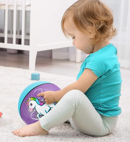 كرة سلة مطاطية صغيرة من Mozlly ملونة سحرية على شكل وحيد القرن، قابلة للنفخ مقاس 9.5 بوصة للتدريب على الرماية وممارسة الألعاب الداخلية والخارجية ولعب كرة دودج للفتيات in Kuwait