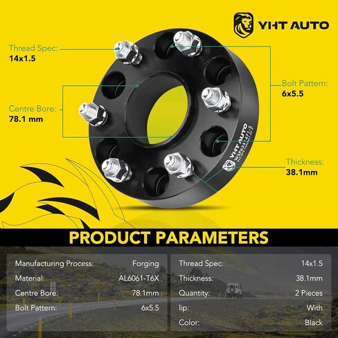 فواصل العجلات المركزية YHTAUTO 6x5.5 مقاس 1.5 بوصة تناسب موديلات Chevy وGMC وCadillac وSilverado وSierra وEscalade وTahoe وYukon وفواصل الإطارات 6x139.7 مم M14x1.5 ترصيع، 78.1 مم محور تتحمل 6 عروة 4 قطع محولات in Saudi Arabia