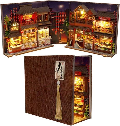DIY Book Nook Kit 3D Wooden Book Stand Puzzle DIY Miniature House Kit Book Nook Model Building Kit with Lights DIY Doll House Kits for Adults (Near Future BookNook) in Saudi Arabia