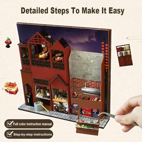 DIY Book Nook Kit 3D Wooden Book Stand Puzzle DIY Miniature House Kit Book Nook Model Building Kit with Lights DIY Doll House Kits for Adults (Near Future BookNook) in Saudi Arabia