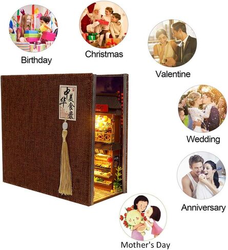 DIY Book Nook Kit 3D Wooden Book Stand Puzzle DIY Miniature House Kit Book Nook Model Building Kit with Lights DIY Doll House Kits for Adults (Near Future BookNook) in Saudi Arabia