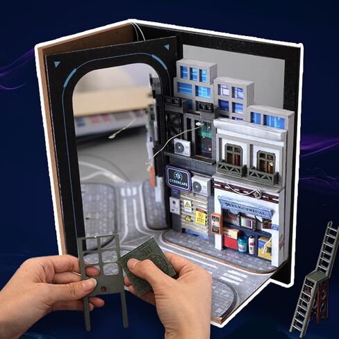 DIY Book Nook Kit 3D كتاب خشبي حامل لغز DIY Miniature House Kit كتاب Nook نموذج بناء عدة مع أضواء DIY بيت الدمية مجموعات للبالغين (بالقرب من المستقبل BookNook) in Saudi Arabia