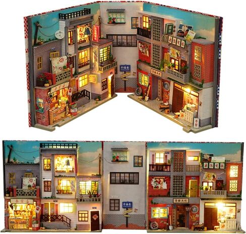 DIY Book Nook Kit 3D Wooden Book Stand Puzzle DIY Miniature House Kit Book Nook Model Building Kit with Lights DIY Doll House Kits for Adults (Near Future BookNook) in Saudi Arabia