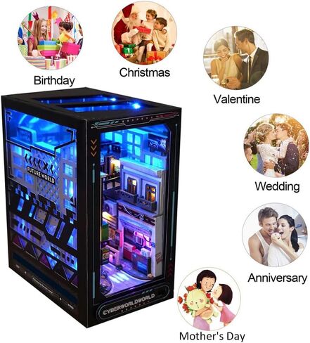 DIY Book Nook Kit 3D كتاب خشبي حامل لغز DIY Miniature House Kit كتاب Nook نموذج بناء عدة مع أضواء DIY بيت الدمية مجموعات للبالغين (بالقرب من المستقبل BookNook) in Saudi Arabia