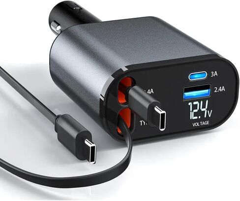 [Upgraded] 4 in 1 Retractable Car Charger, 120W, Double TypeC Cables (2.6ft), Fast Charger Compatible with Apple iPhone(11/12/13/14/15), iPad, Samsung Galaxy S22/S23 (Type C + Type C) in Saudi Arabia