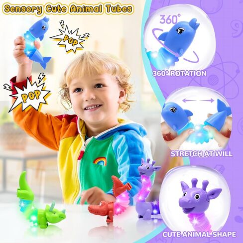 4 Pcs LED Fidgets Sensory Tubes for Toddlers ,Cute Animal Sensory Fidget Toys for Girls and Boys,Stress Relief,ADHD Toys,Sensory Toys Gift for Kids (Animal) in Saudi Arabia
