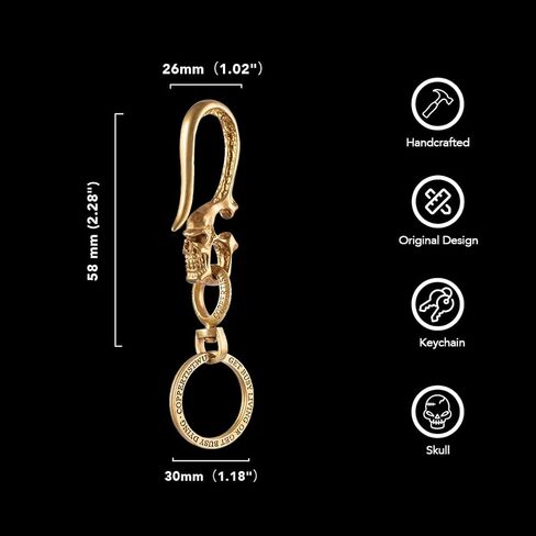 COPPERTIST.WU الجمجمة سلسلة مفاتيح نحاسية U خطاف المفاتيح سلسلة مفاتيح الرجعية ث كيرينغ للرجال ، سلاسل المفاتيح القوطية باردة اكسسوارات السيارات الهدايا in Kuwait
