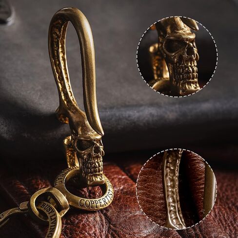 COPPERTIST.WU الجمجمة سلسلة مفاتيح نحاسية U خطاف المفاتيح سلسلة مفاتيح الرجعية ث كيرينغ للرجال ، سلاسل المفاتيح القوطية باردة اكسسوارات السيارات الهدايا in Kuwait