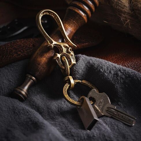 COPPERTIST.WU الجمجمة سلسلة مفاتيح نحاسية U خطاف المفاتيح سلسلة مفاتيح الرجعية ث كيرينغ للرجال ، سلاسل المفاتيح القوطية باردة اكسسوارات السيارات الهدايا in Kuwait