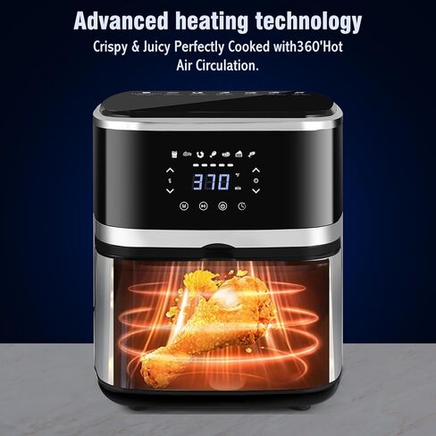 مقلاة هوائية LKJ، مقلاة هوائية سعة 5.3 كيو تي مع نافذة عرض، 7 فرن مقلاة هوائية كبير مُعد مسبقًا مع شاشة لمس رقمية ذكية، سلة غير لاصقة وآمنة للغسل في غسالة الأطباق، ملقط مطبخ، رف مع أسياخ in Kuwait