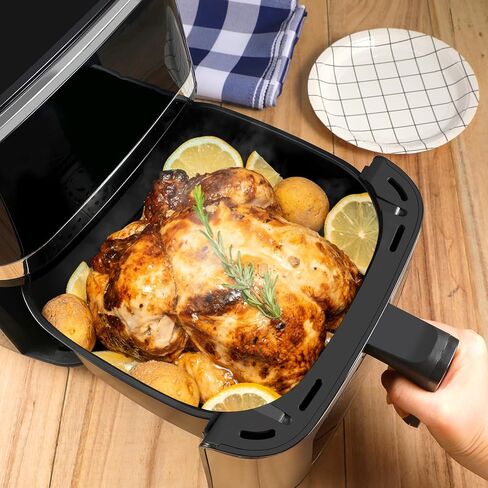 مقلاة هوائية LKJ، مقلاة هوائية سعة 5.3 كيو تي مع نافذة عرض، 7 فرن مقلاة هوائية كبير مُعد مسبقًا مع شاشة لمس رقمية ذكية، سلة غير لاصقة وآمنة للغسل في غسالة الأطباق، ملقط مطبخ، رف مع أسياخ in Kuwait