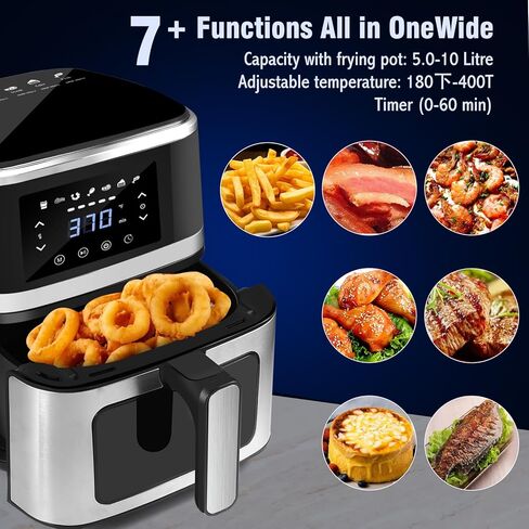 مقلاة هوائية LKJ، مقلاة هوائية سعة 5.3 كيو تي مع نافذة عرض، 7 فرن مقلاة هوائية كبير مُعد مسبقًا مع شاشة لمس رقمية ذكية، سلة غير لاصقة وآمنة للغسل في غسالة الأطباق، ملقط مطبخ، رف مع أسياخ in Kuwait