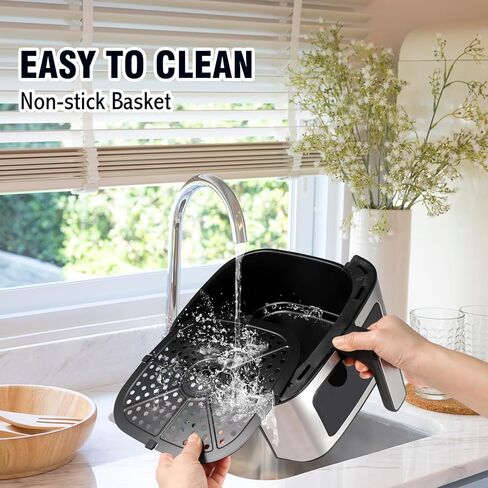 مقلاة هوائية LKJ، مقلاة هوائية سعة 5.3 كيو تي مع نافذة عرض، 7 فرن مقلاة هوائية كبير مُعد مسبقًا مع شاشة لمس رقمية ذكية، سلة غير لاصقة وآمنة للغسل في غسالة الأطباق، ملقط مطبخ، رف مع أسياخ in Kuwait