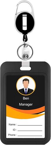 Sliding ID Badge Holder Vertical Plastic Card Case Protector Pouch with Clear Window for Office School Driver’s Licenses and Passes,etc (Black with Badge Reel, 1 PC) in Saudi Arabia