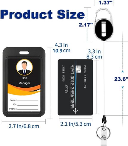 Sliding ID Badge Holder Vertical Plastic Card Case Protector Pouch with Clear Window for Office School Driver’s Licenses and Passes,etc (Black with Badge Reel, 1 PC) in Saudi Arabia