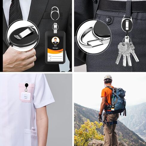 Sliding ID Badge Holder Vertical Plastic Card Case Protector Pouch with Clear Window for Office School Driver’s Licenses and Passes,etc (Black with Badge Reel, 1 PC) in Saudi Arabia