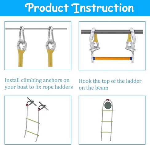 4 Step Boat Rope Ladder, Portable Marine Rope Ladder for Inflatable Boat, Kayak, Motorboat, Canoeing in Kuwait
