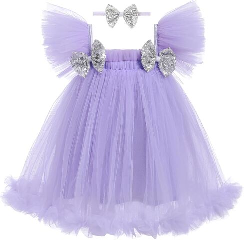 Tutu Dresses for Toddler Girls Rainbow Ruffle Layered Tulle Princess Dress with Sparkly Headband in Kuwait