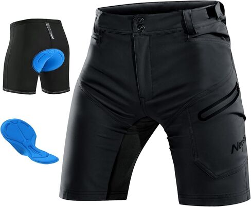 شورت رجالي لركوب الدراجات الجبلية مع بطانة ثلاثية الأبعاد MTB لركوب الدراجات وركوب الدراجات، بطانة مبطنة فضفاضة سريعة الجفاف وخفيفة الوزن، جيوب بسحاب، أسود، M in Kuwait