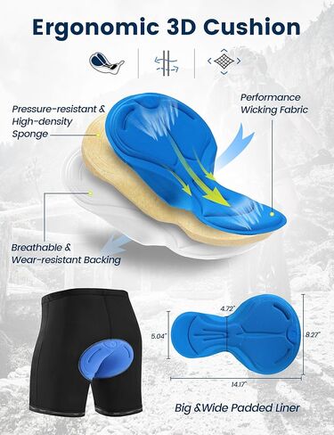 شورت رجالي لركوب الدراجات الجبلية مع بطانة ثلاثية الأبعاد MTB لركوب الدراجات وركوب الدراجات، بطانة مبطنة فضفاضة سريعة الجفاف وخفيفة الوزن، جيوب بسحاب، أسود، M in Kuwait