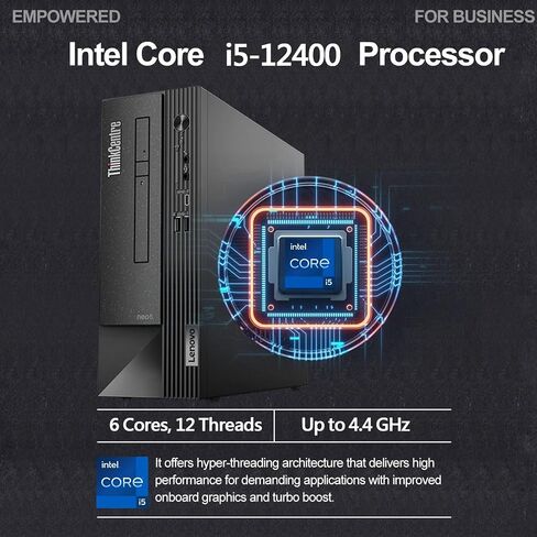 كمبيوتر مكتبي لينوفو ثينك سنتر نيو بيزنس، انتل كور i5-12400 (6 كور)، ذاكرة وصول عشوائي 64 جيجابايت، 1 تيرابايت PCIe SSD، فتحة DVD، قارئ بطاقة وسائط SD، منفذ إيثرنت، منفذ عرض، واي فاي وبلوتوث، ويندوز 11 برو in Saudi Arabia