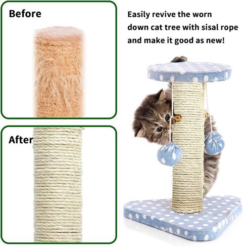 White Sisal Rope for Cat Scratcher, 5/32 inch Diameter 164 Feet Rope for Cat Scratching Post Tree Tower Replacement Parts, Repair Jute Hemp Twine Kitten Scratching Furniture, 4mm 50 Metre in Saudi Arabia