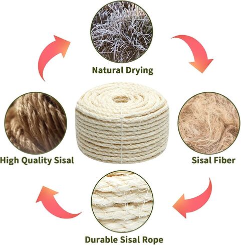 White Sisal Rope for Cat Scratcher, 5/32 inch Diameter 164 Feet Rope for Cat Scratching Post Tree Tower Replacement Parts, Repair Jute Hemp Twine Kitten Scratching Furniture, 4mm 50 Metre in Saudi Arabia