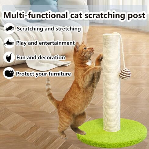 17 Inch Tall Cat Scratching Post Cat Scratcher- Sisal Rope and Carpet Scratching Pole with Hanging Ball Toy for Adult Cats and Kittens (Green) in Saudi Arabia