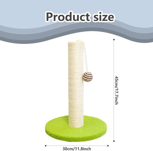 17 Inch Tall Cat Scratching Post Cat Scratcher- Sisal Rope and Carpet Scratching Pole with Hanging Ball Toy for Adult Cats and Kittens (Green) in Saudi Arabia