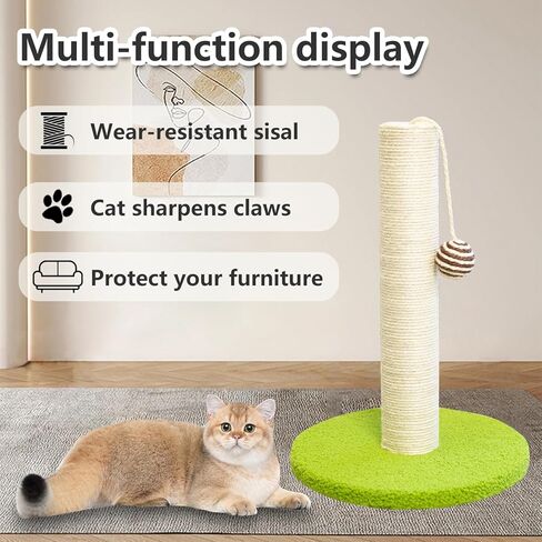 17 Inch Tall Cat Scratching Post Cat Scratcher- Sisal Rope and Carpet Scratching Pole with Hanging Ball Toy for Adult Cats and Kittens (Green) in Saudi Arabia