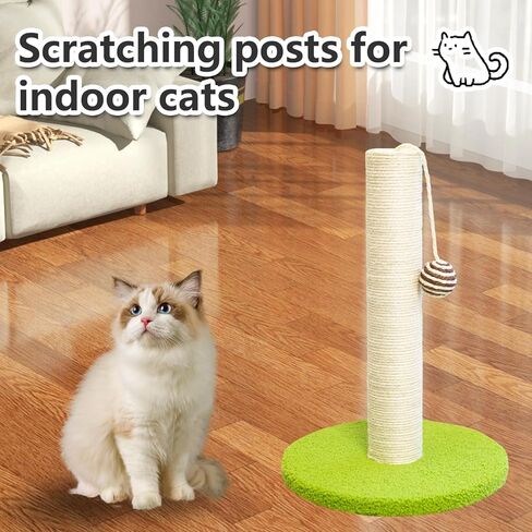 17 Inch Tall Cat Scratching Post Cat Scratcher- Sisal Rope and Carpet Scratching Pole with Hanging Ball Toy for Adult Cats and Kittens (Green) in Saudi Arabia