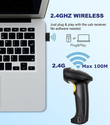 TEEMI Wireless Barcode Scanner Handheld Automatic 1D Laser Rechargeable Bar Code Reader USB Plug and Play with 2.4G Receiver for Windows PC Mac OS Linux (No stand) in Saudi Arabia