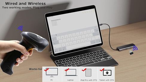 TEEMI Wireless Barcode Scanner Handheld Automatic 1D Laser Rechargeable Bar Code Reader USB Plug and Play with 2.4G Receiver for Windows PC Mac OS Linux (No stand) in Saudi Arabia