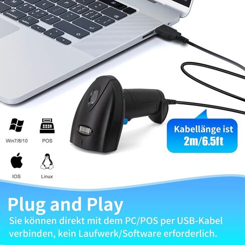 ماسح الباركود USB 1D السلكي CCD قارئ الباركود يدعم مسح الشاشة ماسحات الباركود للمتجر والسوبر ماركت والمستودعات-U1 in Kuwait