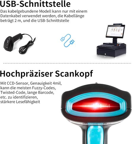 ماسح الباركود USB 1D السلكي CCD قارئ الباركود يدعم مسح الشاشة ماسحات الباركود للمتجر والسوبر ماركت والمستودعات-U1 in Kuwait