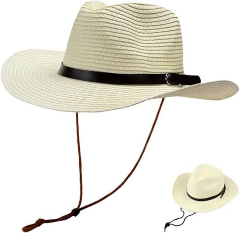 قبعة رعاة البقر من القش واسعة حافة الأشعة فوق البنفسجية الشمس قبعة للشاطئ راعية البقر بنما قبعة المرأة سمبريرو الأشعة فوق البنفسجية حماية القبعة الغربية مع حزام الذقن in Kuwait