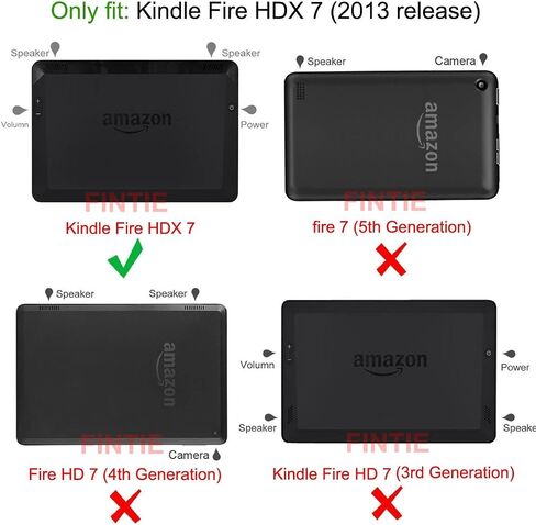 حافظة Fintie Folio لجهاز Fire HDX 7 - غطاء واقٍ من الجلد ذو مقاس نحيف مع خاصية النوم/الاستيقاظ التلقائي (يناسب فقط Kindle Fire HDX 7" 2013)، أسود in Saudi Arabia