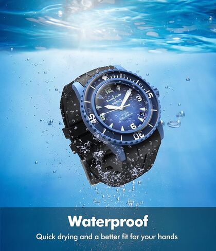 BONACE Strap for Blancpain Swatch,Curved Soft Rubber Waterproof Replacement Strap for Swatch Blancpain Fifty Fathoms with 5 Pack Screen Protector in Saudi Arabia
