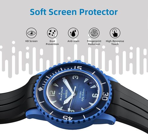 BONACE Strap for Blancpain Swatch,Curved Soft Rubber Waterproof Replacement Strap for Swatch Blancpain Fifty Fathoms with 5 Pack Screen Protector in Saudi Arabia