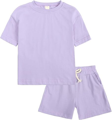 KISBINI Toddler Kids Plain Short Sleeve T-Shirt and Shorts Set Unisex Cotton Summer Outfit Clothes for Little Boys or Girls in Saudi Arabia
