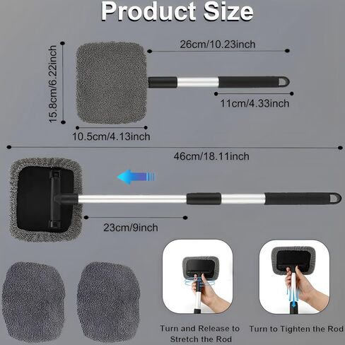 Windshield Wow Magnetic Car Window Cleaner, Windshield Wow Extendable Handle Cleaner with 2 Reusable and Washable Microfiber Pads, Windshield Wow Pro Set in Kuwait