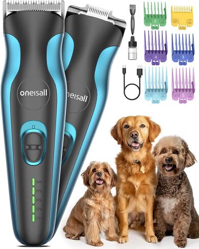 oneisall Dog Clippers for Grooming and Paw Trimmer Double Blades, Quiet Rechargeable Cordless Dog Hair Clippers with Stainless Steel Blade Dog Grooming Kit for Thick Coats Small Large Dogs, DTJ 002 in Saudi Arabia