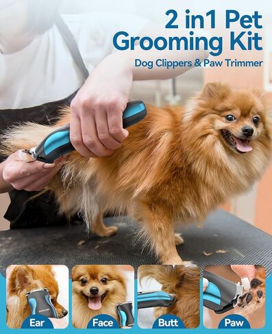 oneisall Dog Clippers for Grooming and Paw Trimmer Double Blades, Quiet Rechargeable Cordless Dog Hair Clippers with Stainless Steel Blade Dog Grooming Kit for Thick Coats Small Large Dogs, DTJ 002 in Saudi Arabia