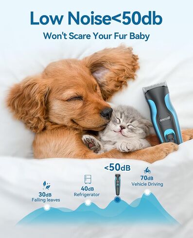 oneisall Dog Clippers for Grooming and Paw Trimmer Double Blades, Quiet Rechargeable Cordless Dog Hair Clippers with Stainless Steel Blade Dog Grooming Kit for Thick Coats Small Large Dogs, DTJ 002 in Saudi Arabia