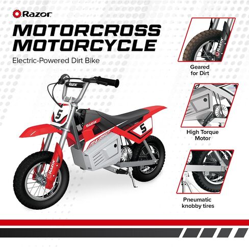 الدراجة الترابية الكهربائية Razor MX350 Dirt Rocket 24 فولت للأطفال بعمر 13 عامًا فما فوق مع محرك عزم دوران عالي وإطارات هوائية ذات مقابض، باللون الأحمر in Kuwait